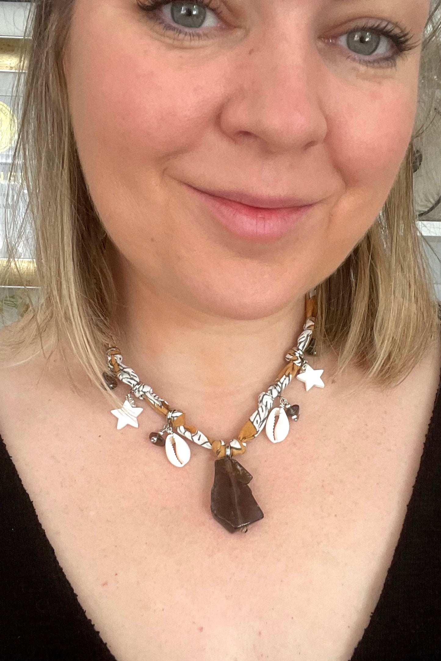 Bandana Necklace Ochre + Smokey Quartz