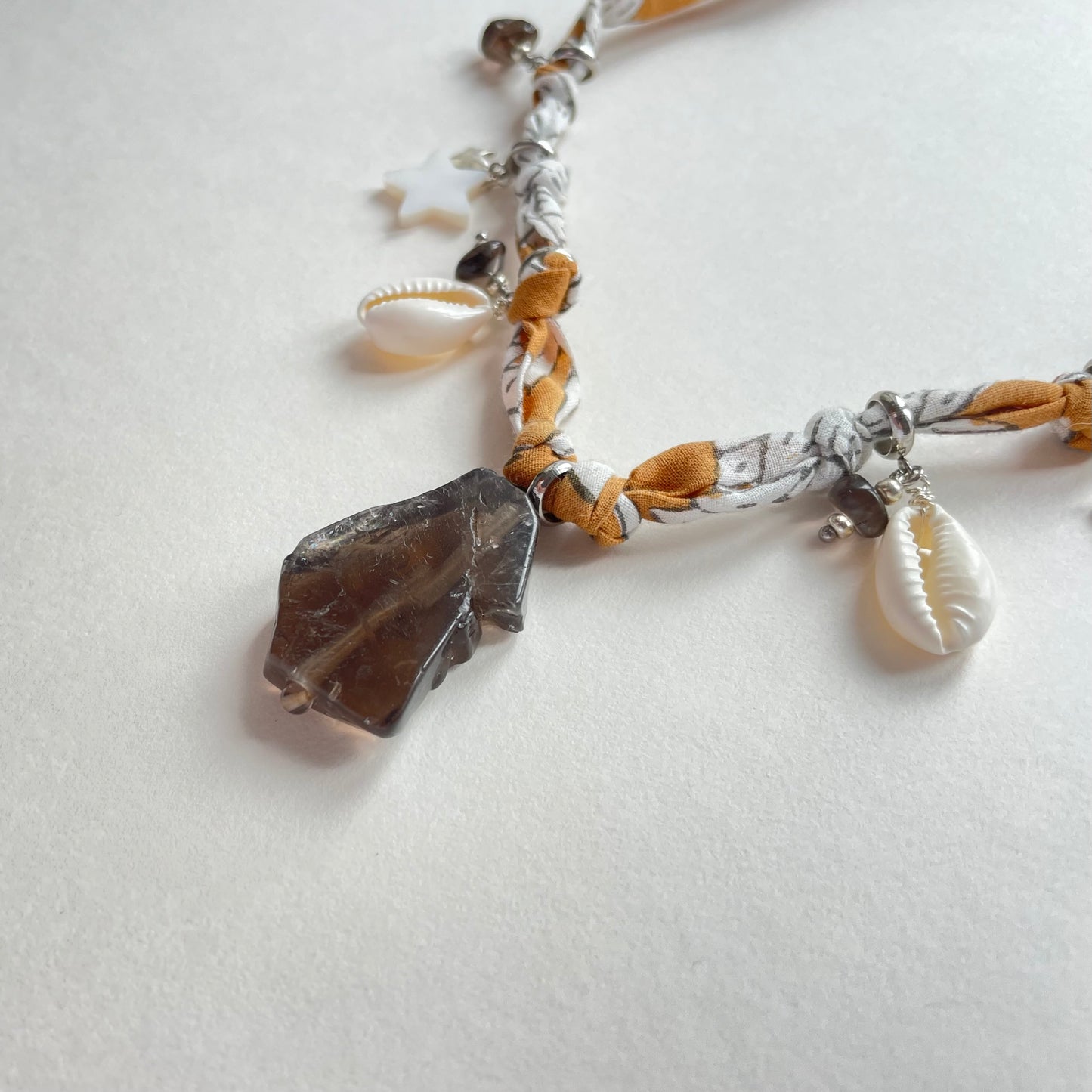 Bandana Necklace Ochre + Smokey Quartz