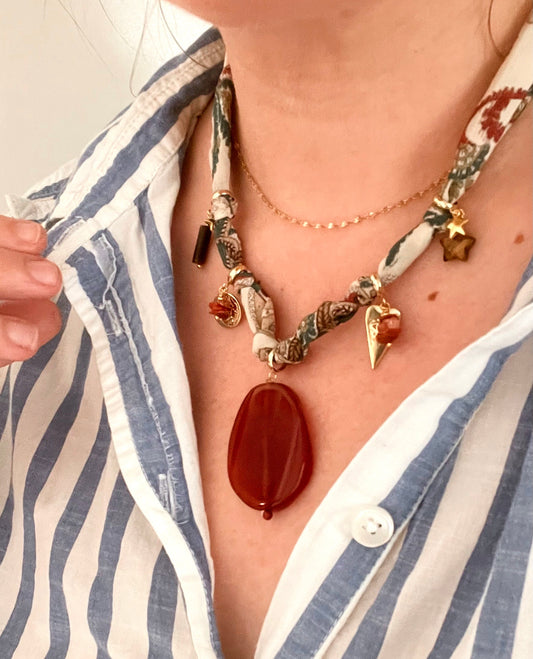 Bandana Necklace Paisley + Firey Agate