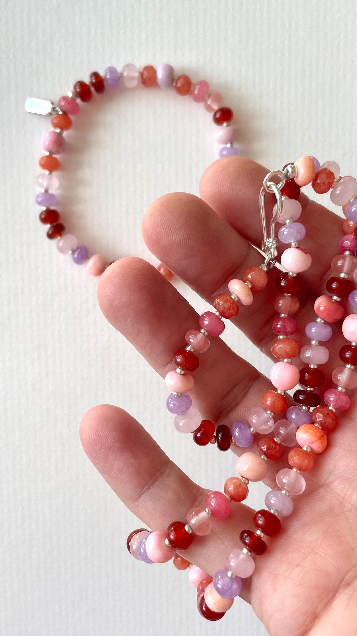 Jewellery for dopamine dressers. Pink opal and lilac agate crystal jewellery.