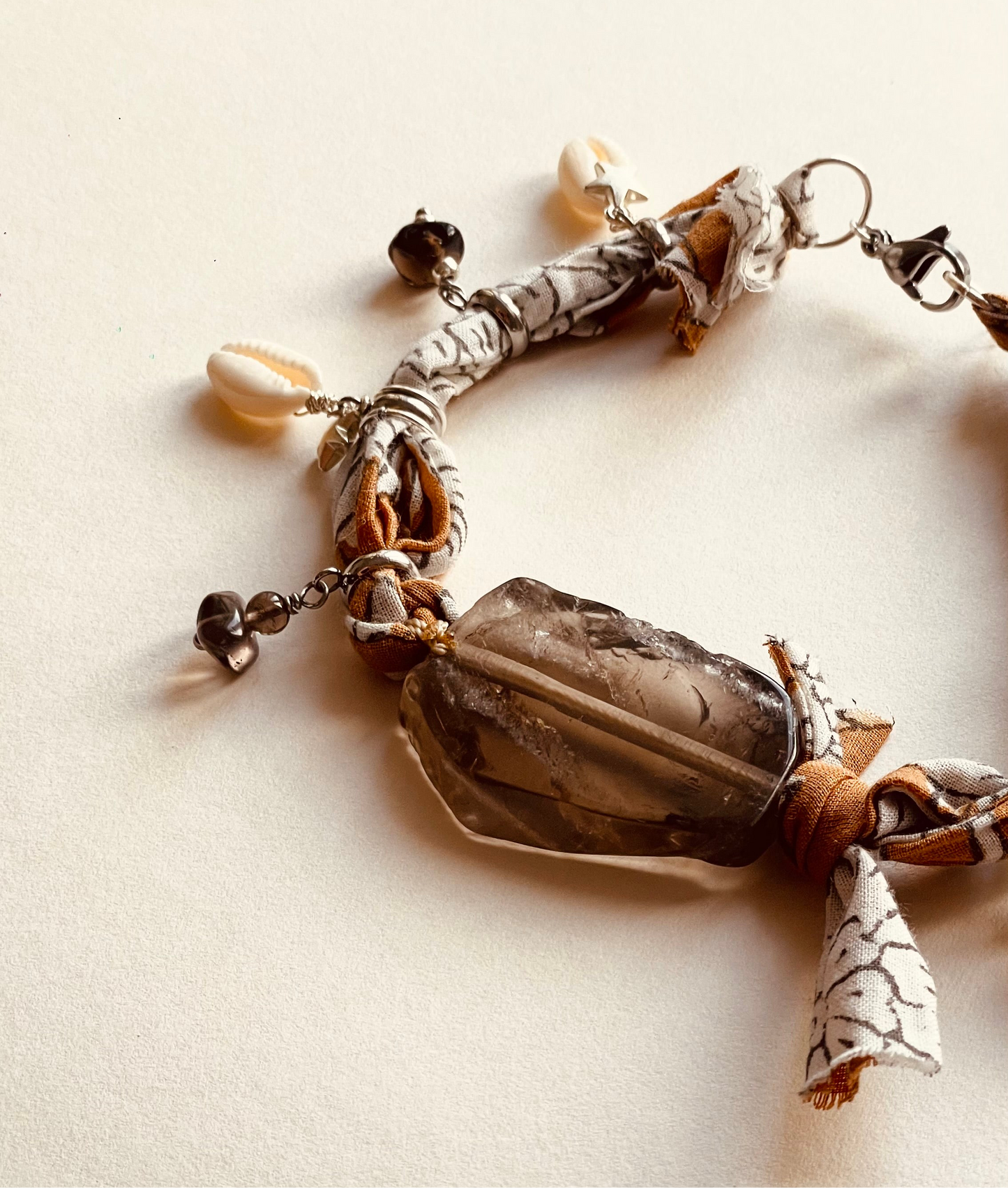 Bandana Anklet Ochre + Smokey Quartz