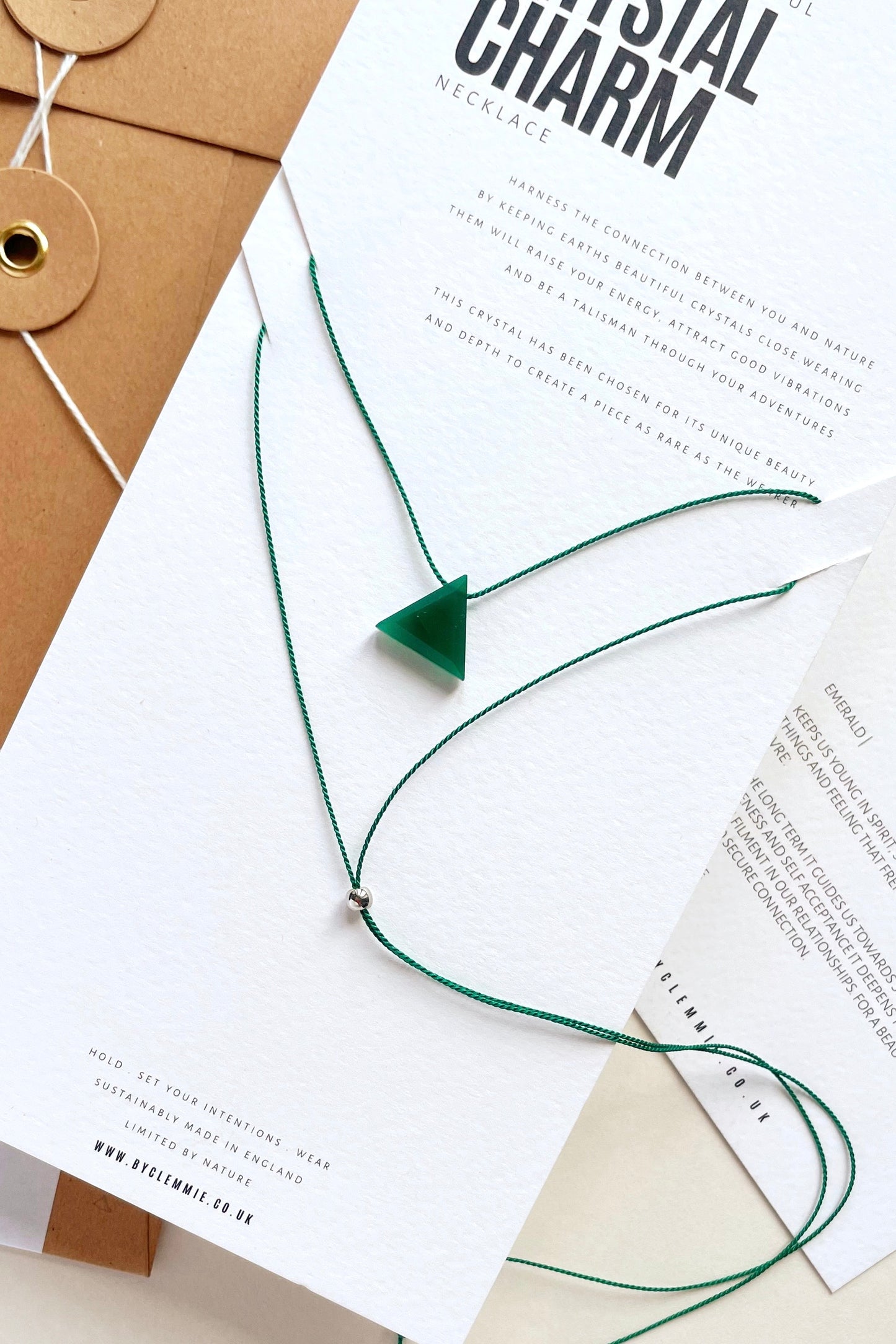 Crystal Charm Necklace | Emerald Pyramid