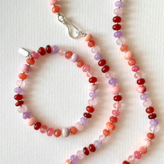 Pink opal jewellery, made in lilac and pinks.