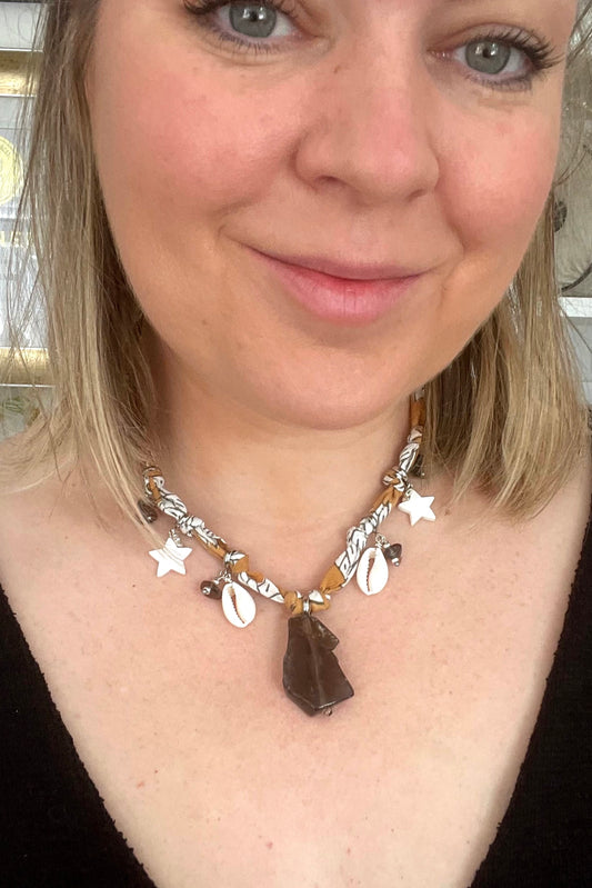 Bandana Necklace Ochre + Smokey Quartz