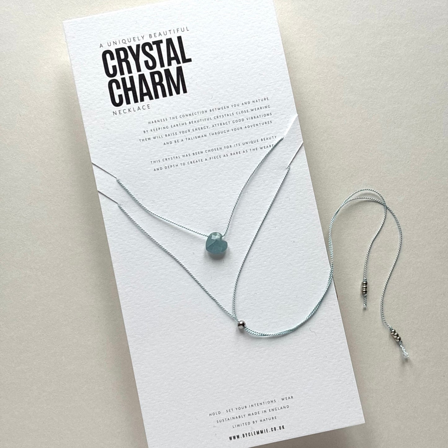 Crystal Charm Necklace | Aquamarine Heart