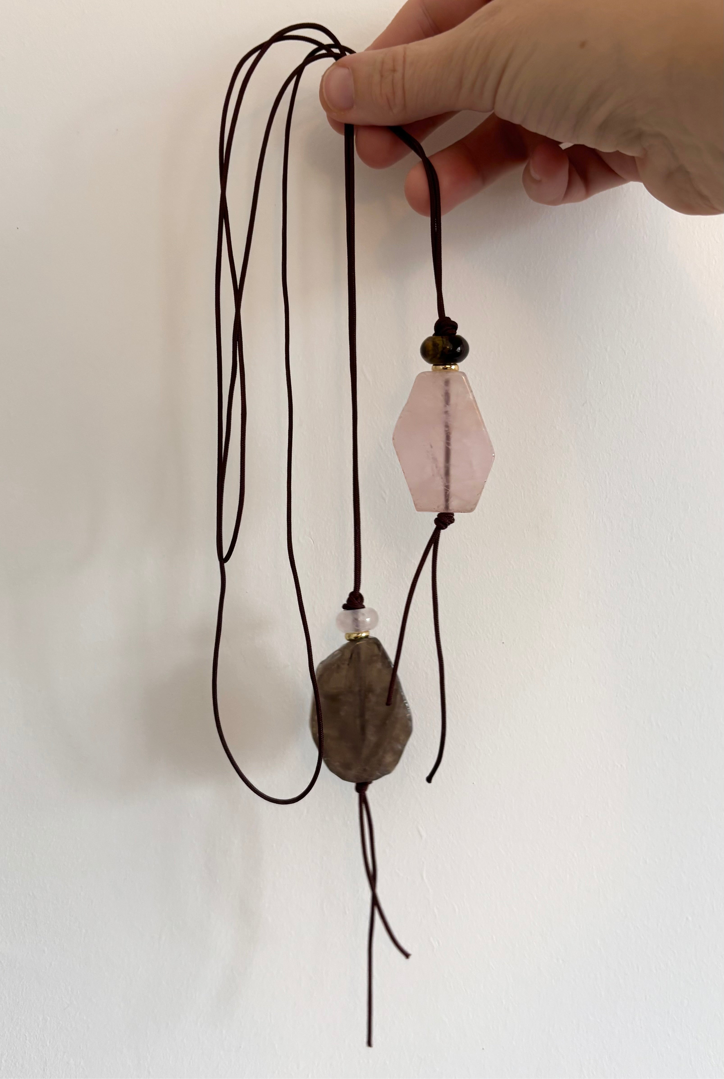 Long Statement Necklace Rose Quartz