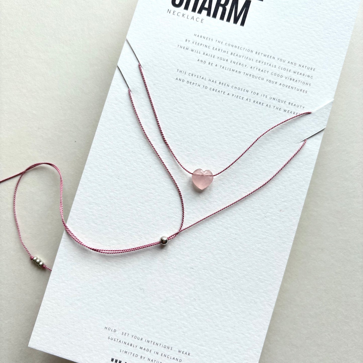 Crystal Charm Necklace | Rose Quartz Mini Heart