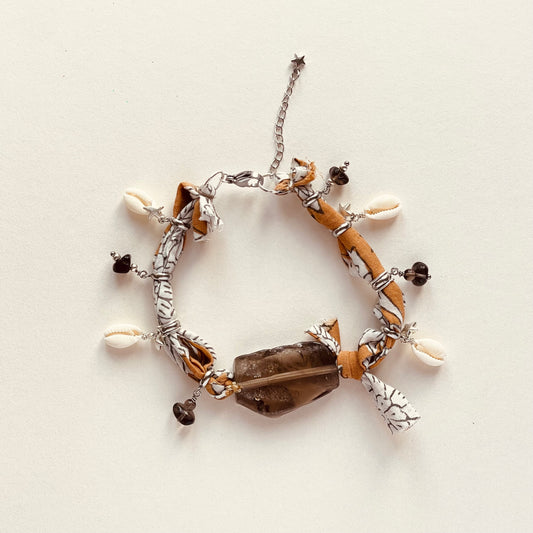 Bandana Anklet Ochre + Smokey Quartz