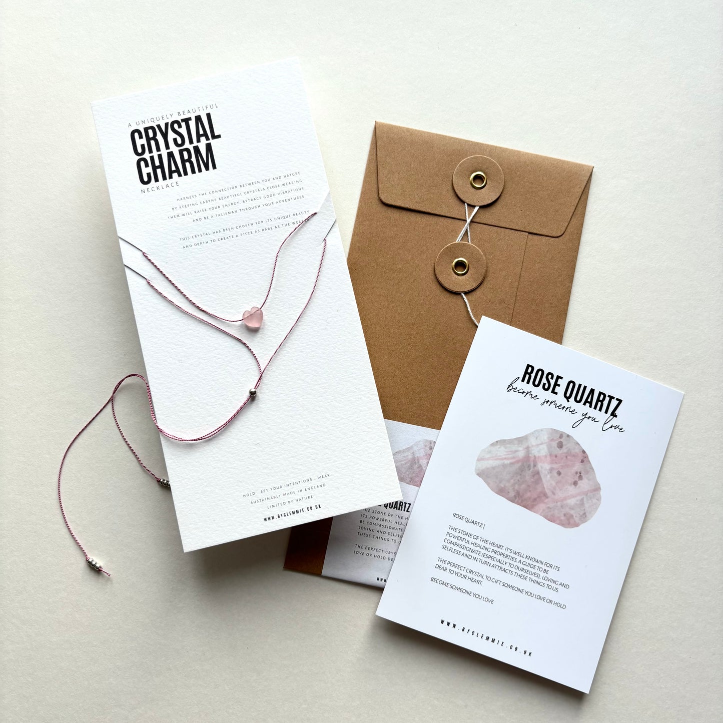 Crystal Charm Necklace | Rose Quartz Mini Heart