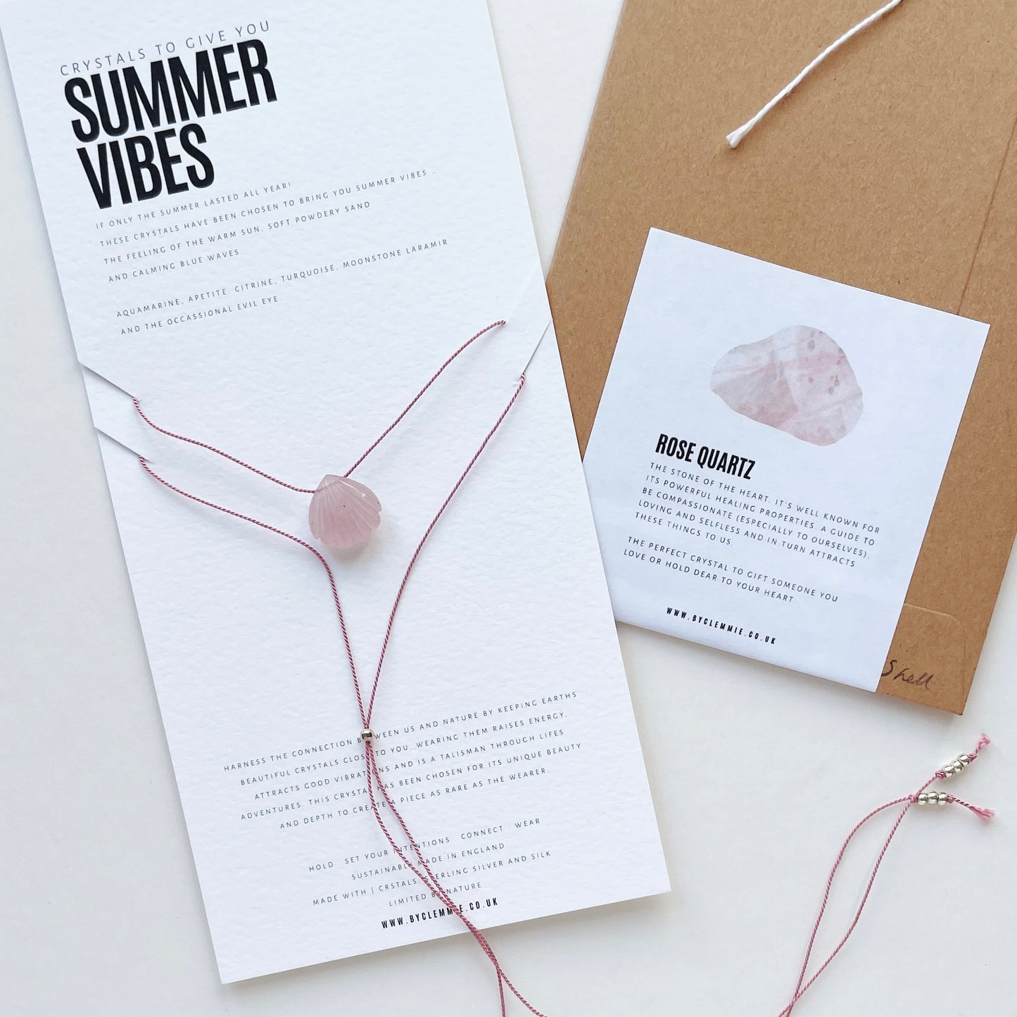 Crystal Charm Necklace | Rose Quartz Shell