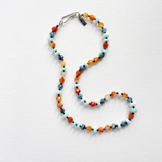Crystal Candy Necklace  | 16" Long | Blues + Orange