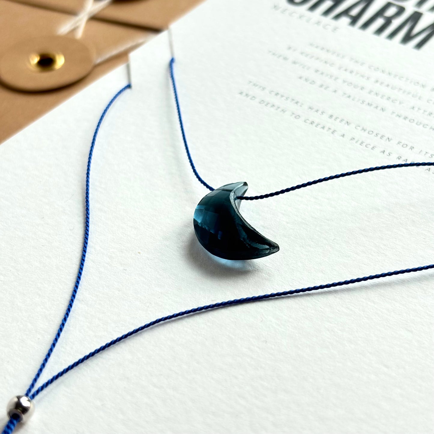 Crystal Charm Necklace | Blue Topaz Moon