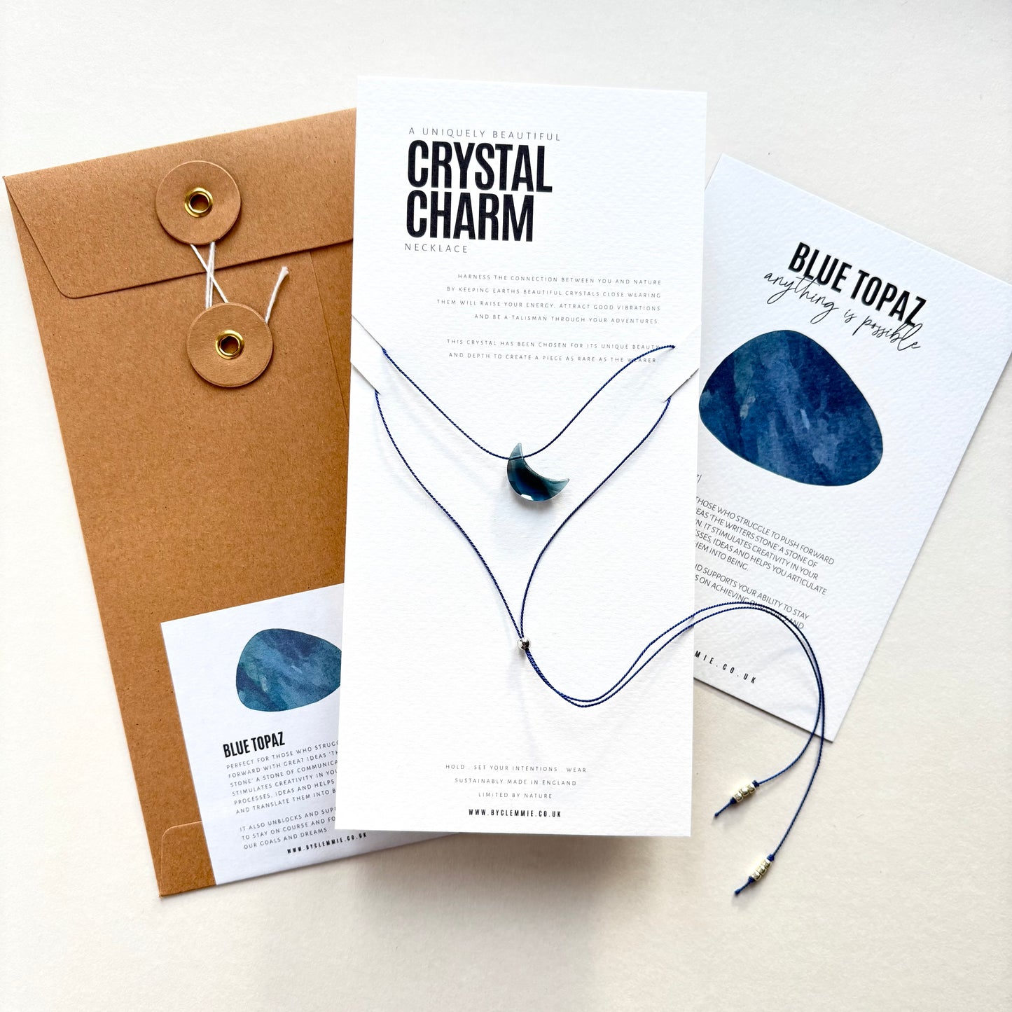 Crystal Charm Necklace | Blue Topaz Moon