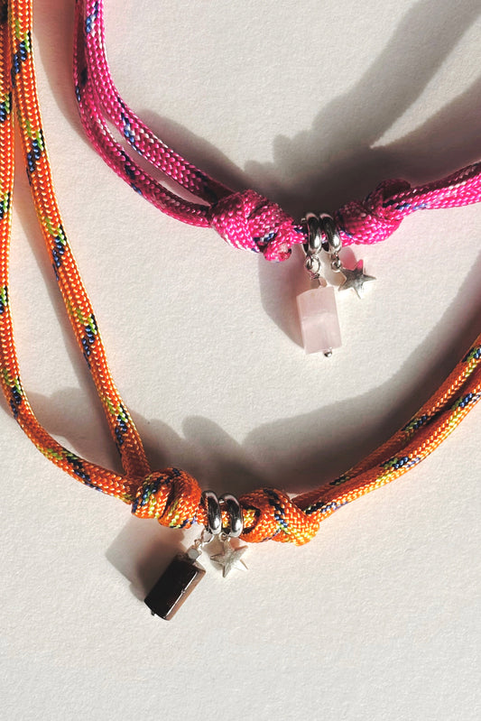 90's Chord Charm Necklace | Rose Quartz