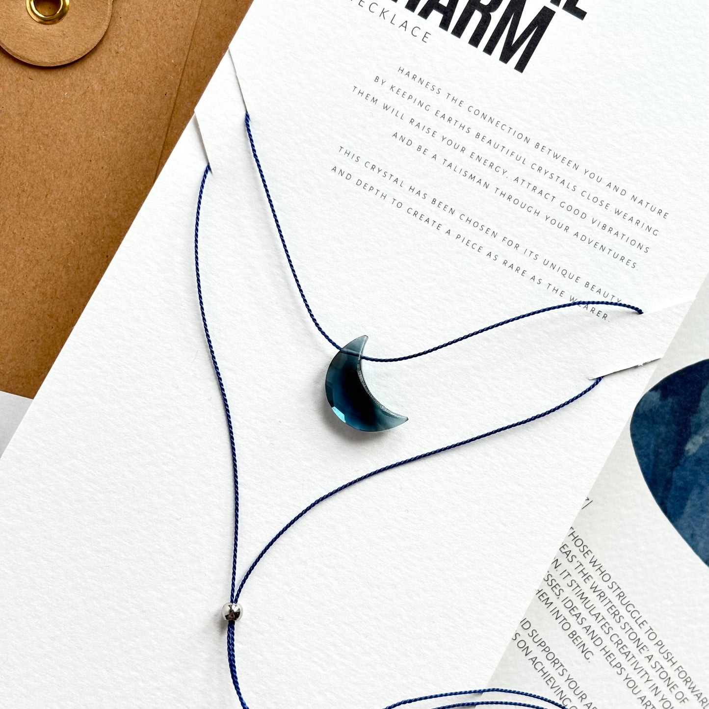 Crystal Charm Necklace | Blue Topaz Moon