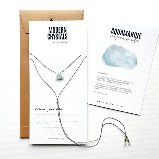 Crystal Charm Necklace | Aquamarine Pyramid