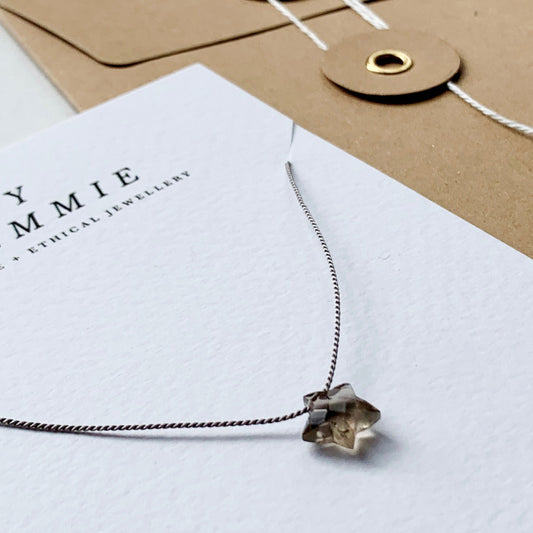 ADJUSTABLE SILK NECKLACE | SMOKEY QUARTZ STAR