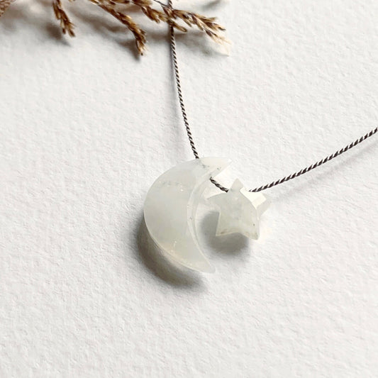 Crystal Charm Necklace | Moonstone Star+Moon