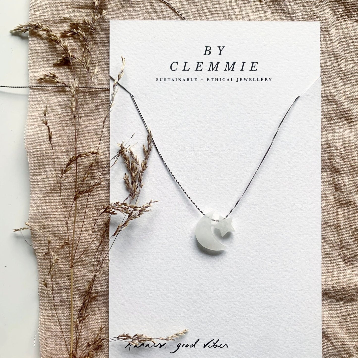 Crystal Charm Necklace | Moonstone Star+Moon