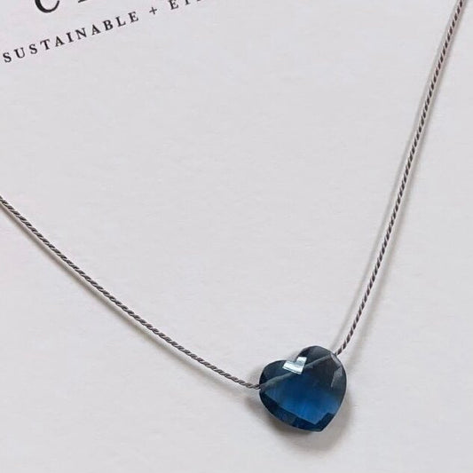 Silk Charm Necklace | Blue Topaz Heart