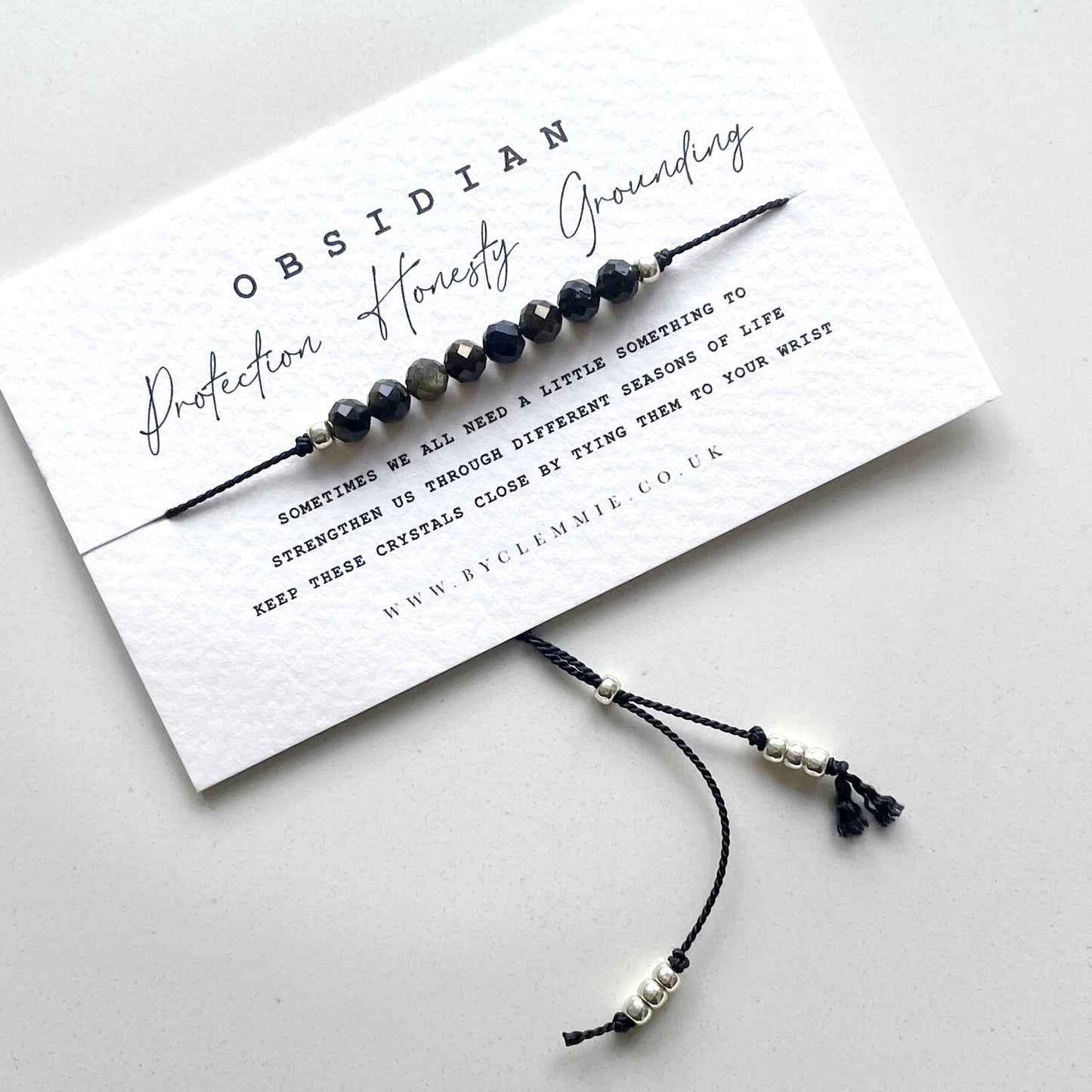 Tie On Crystal Bracelet | Obsidian