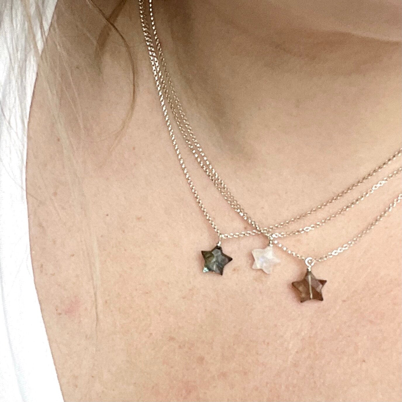 Silver Charm Necklace | Labradorite Heart