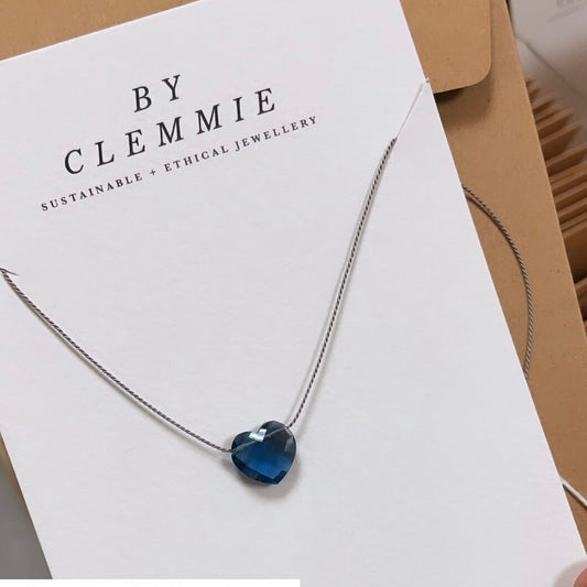 Silk Charm Necklace | Blue Topaz Heart