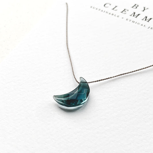 Crystal Charm Necklace | Blue Topaz Moon