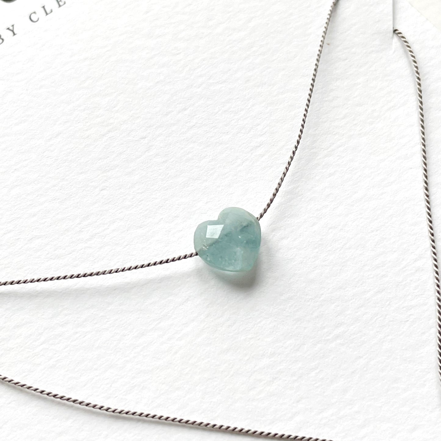 Silk Charm Necklace | Aquamarine Heart